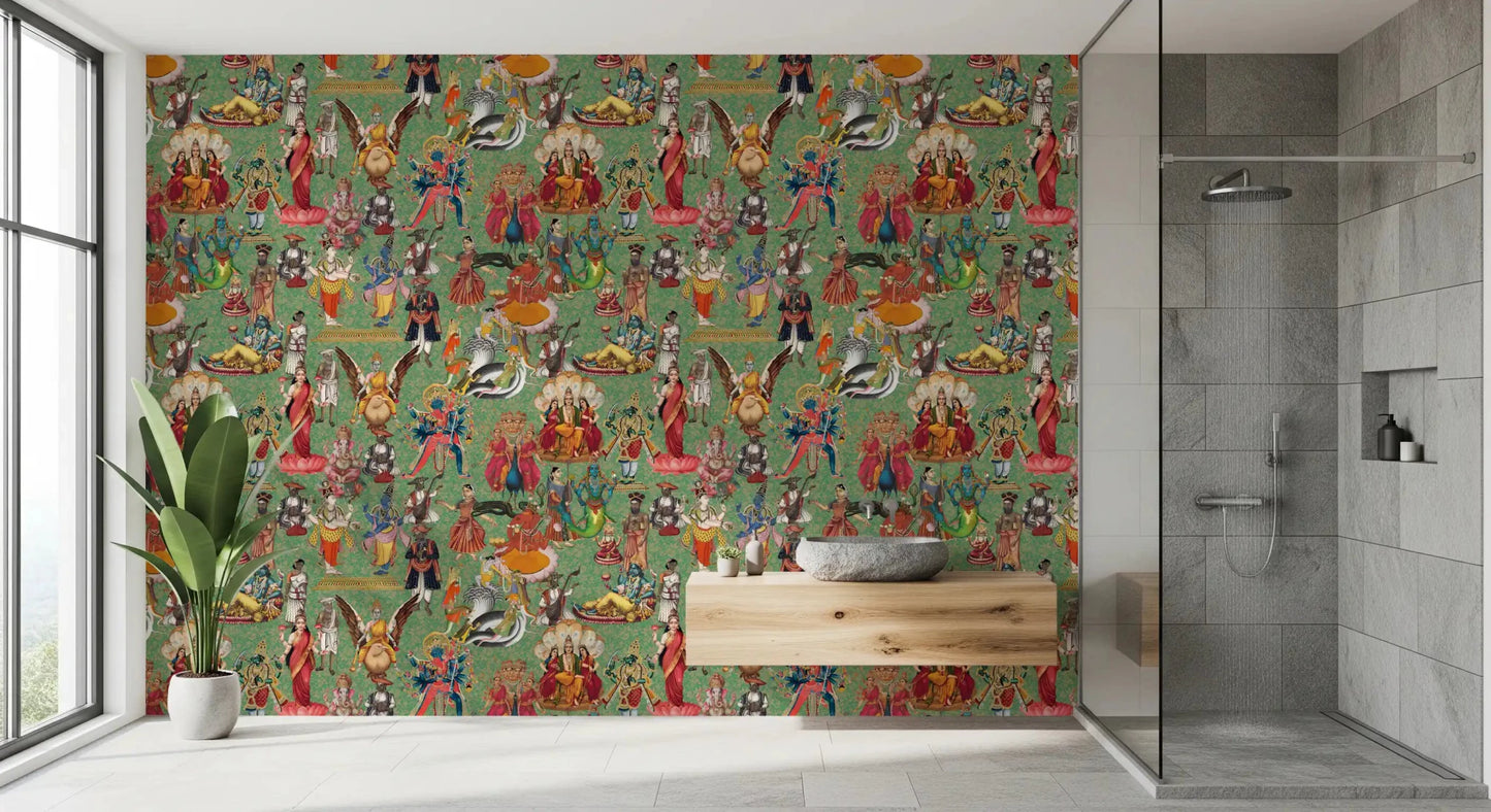 Traditional Hindu mythology Divine Pantheon wall mural design