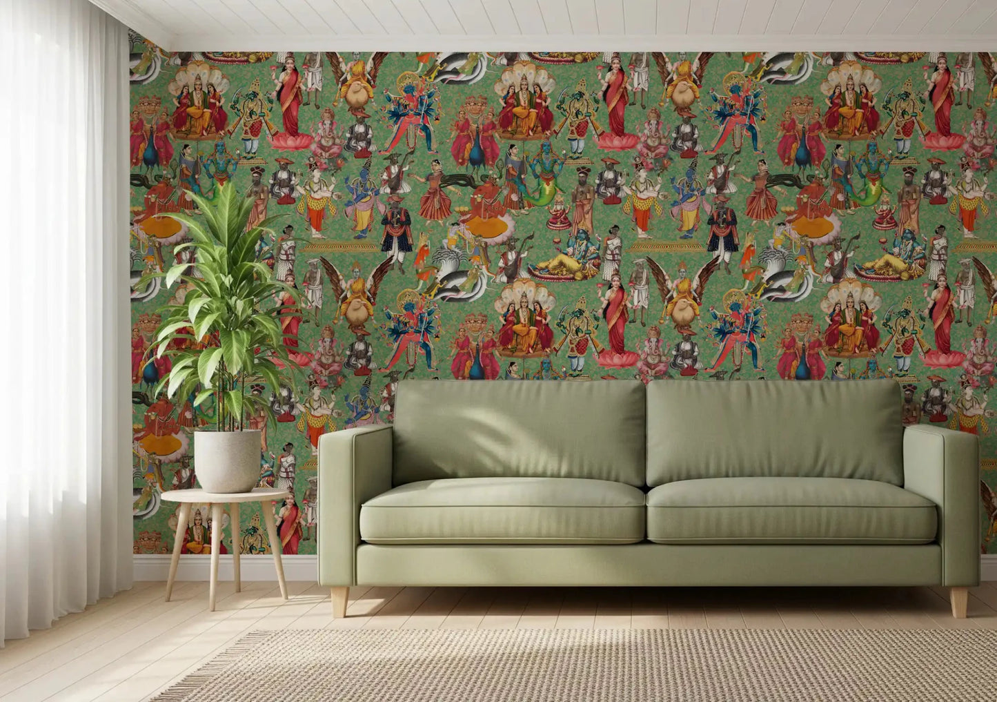 Detailed Hindu gods tapestry Divine Pantheon wall mural artwork