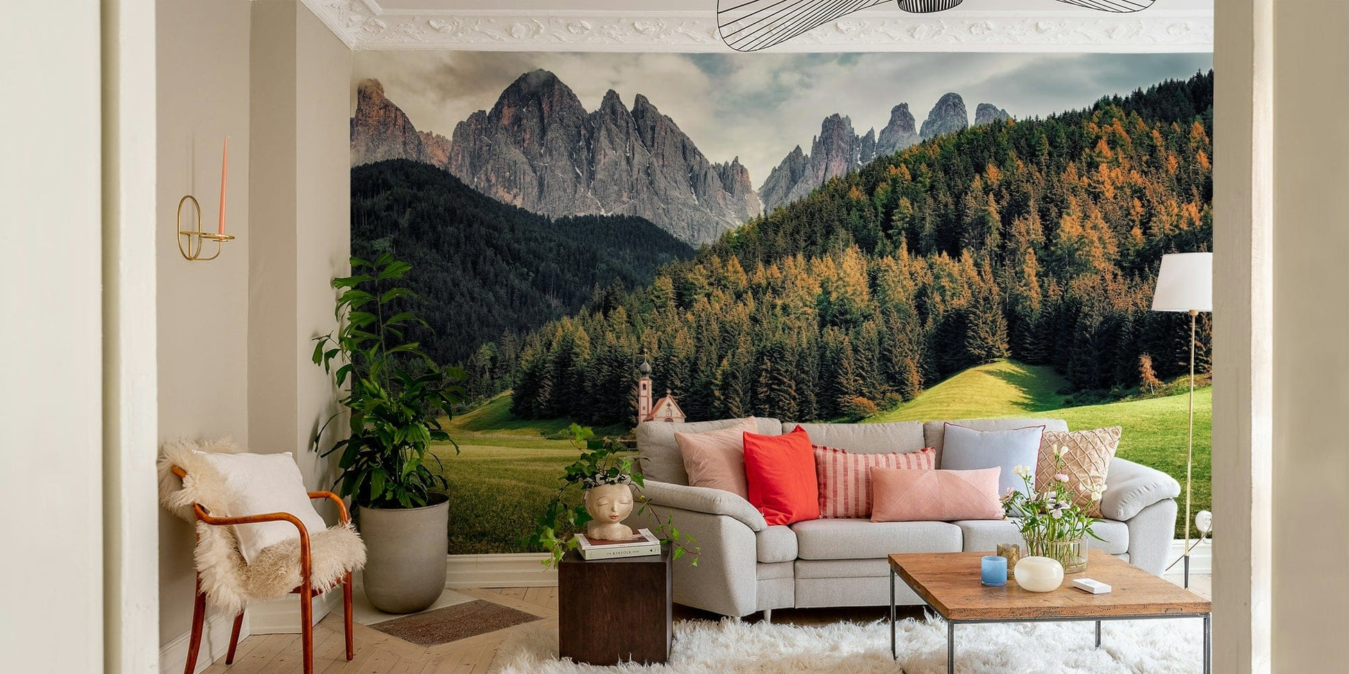 A beautiful Dolomite mountain wallpaper mural for a modern room.

