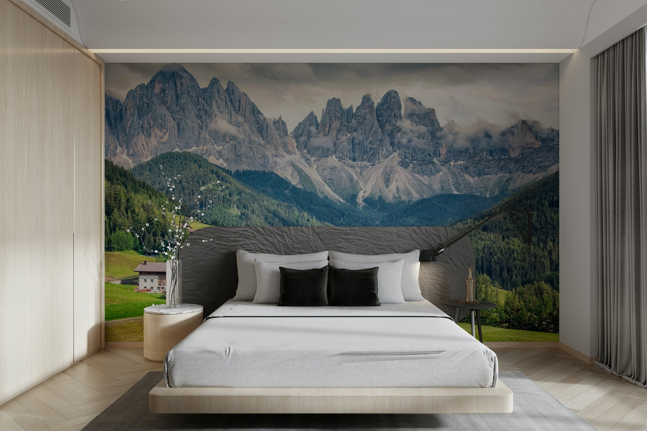 Alpine landscape mural featuring the Dolomites at dawn

