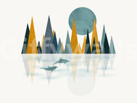 Beautiful Dolphins Sunset geometric peak wallpaper design.