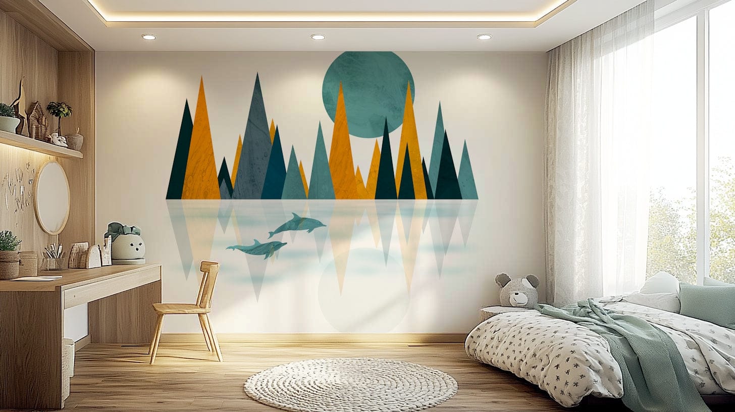 Dolphins Sunset wallpaper mural nature illustration