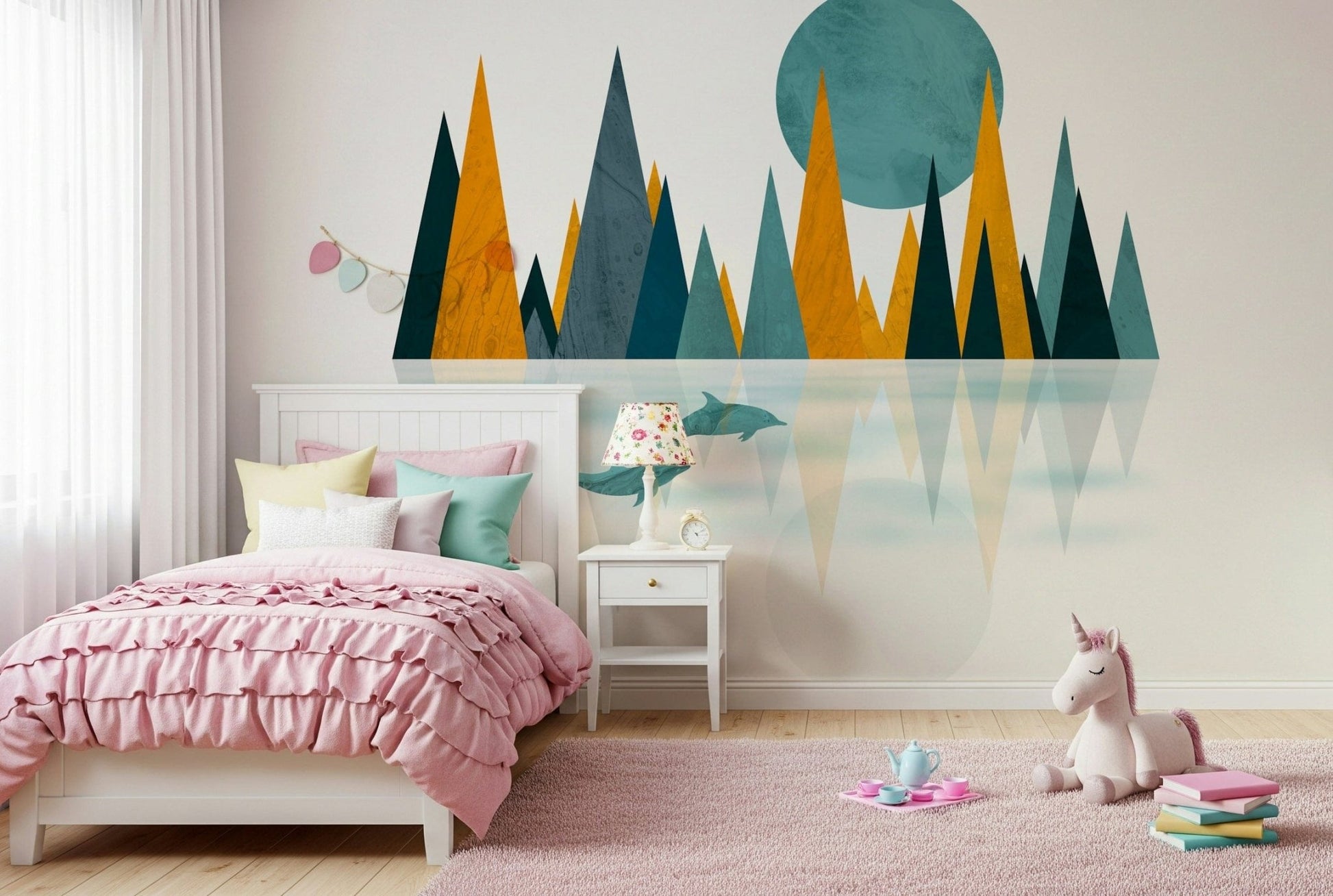 Wall decor Dolphins Sunset minimal ocean scene