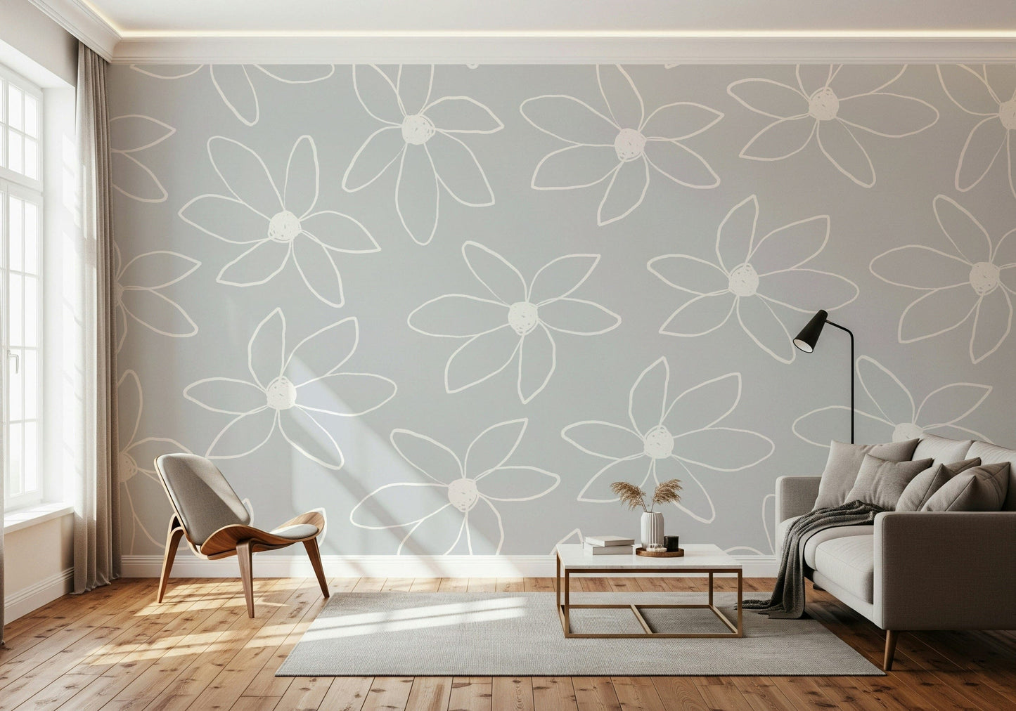 A classic floral scribble wallpaper for walls.

