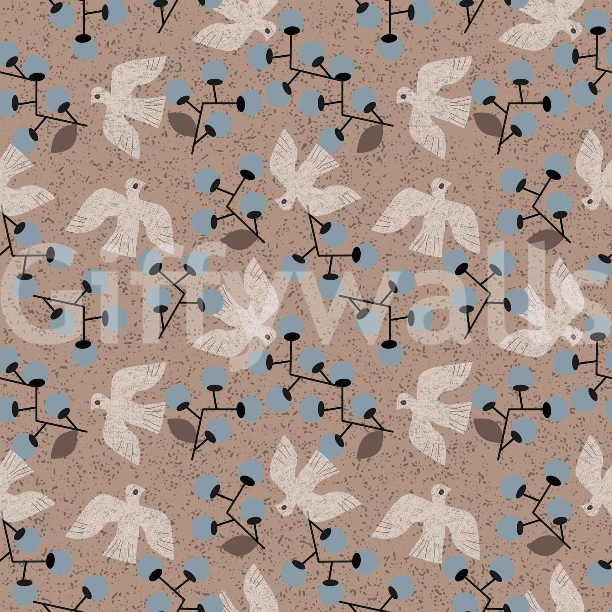 Captivating muted geometric Dove & Berry Delight décor.