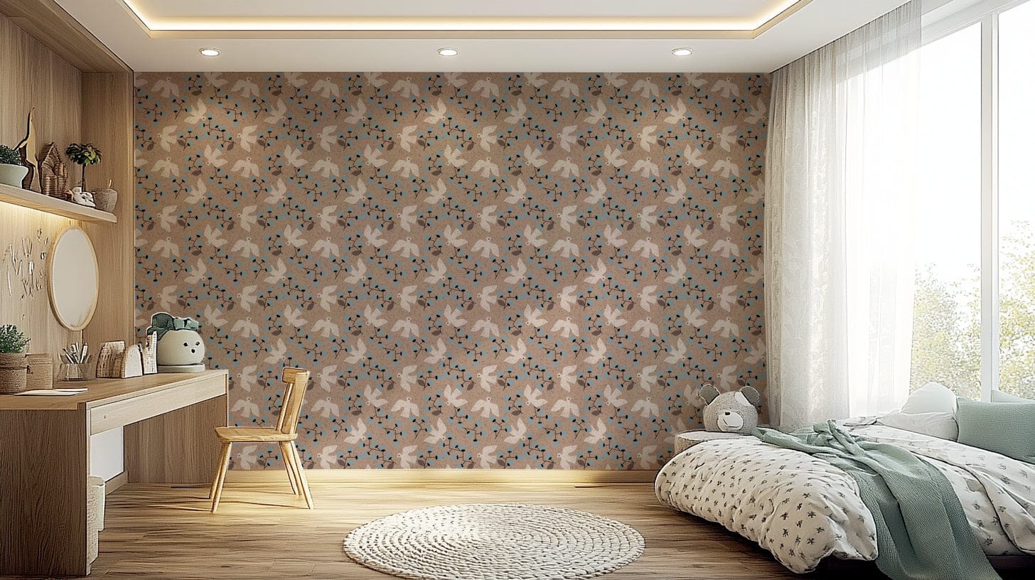 White silhouette dove wall covering Dove & Berry Delight.