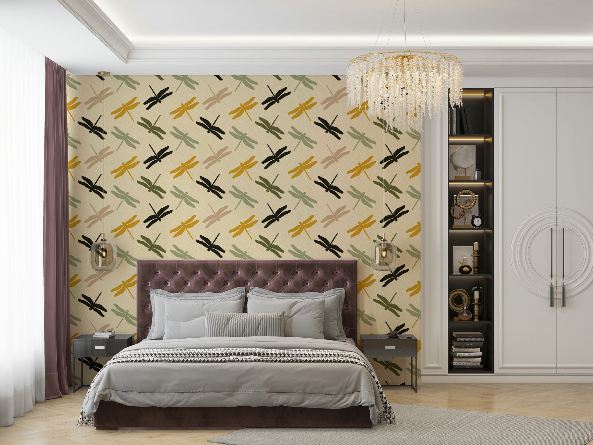 Dragonfly mural for walls in cozy interiors

