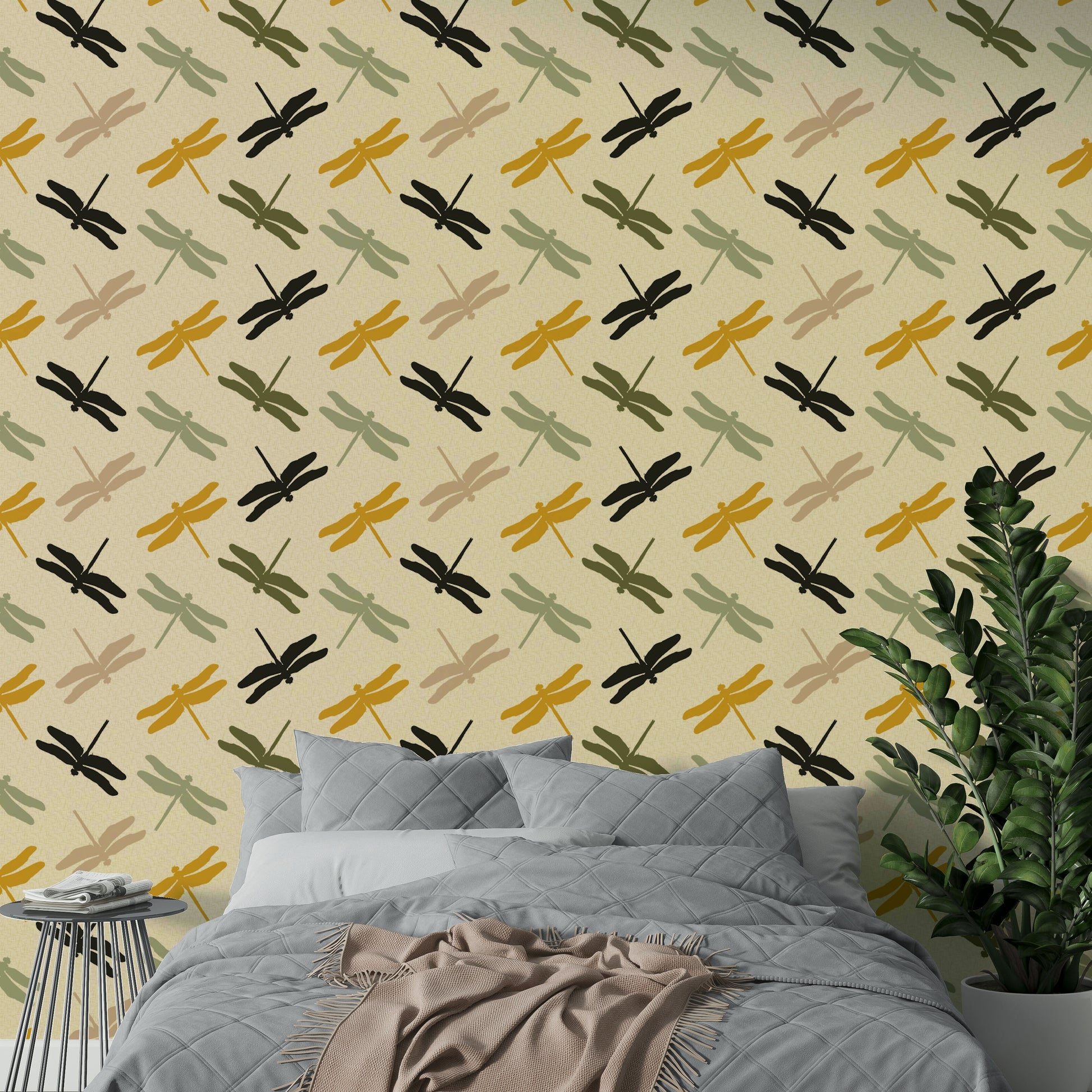 Calm wall mural with gliding dragonflies

