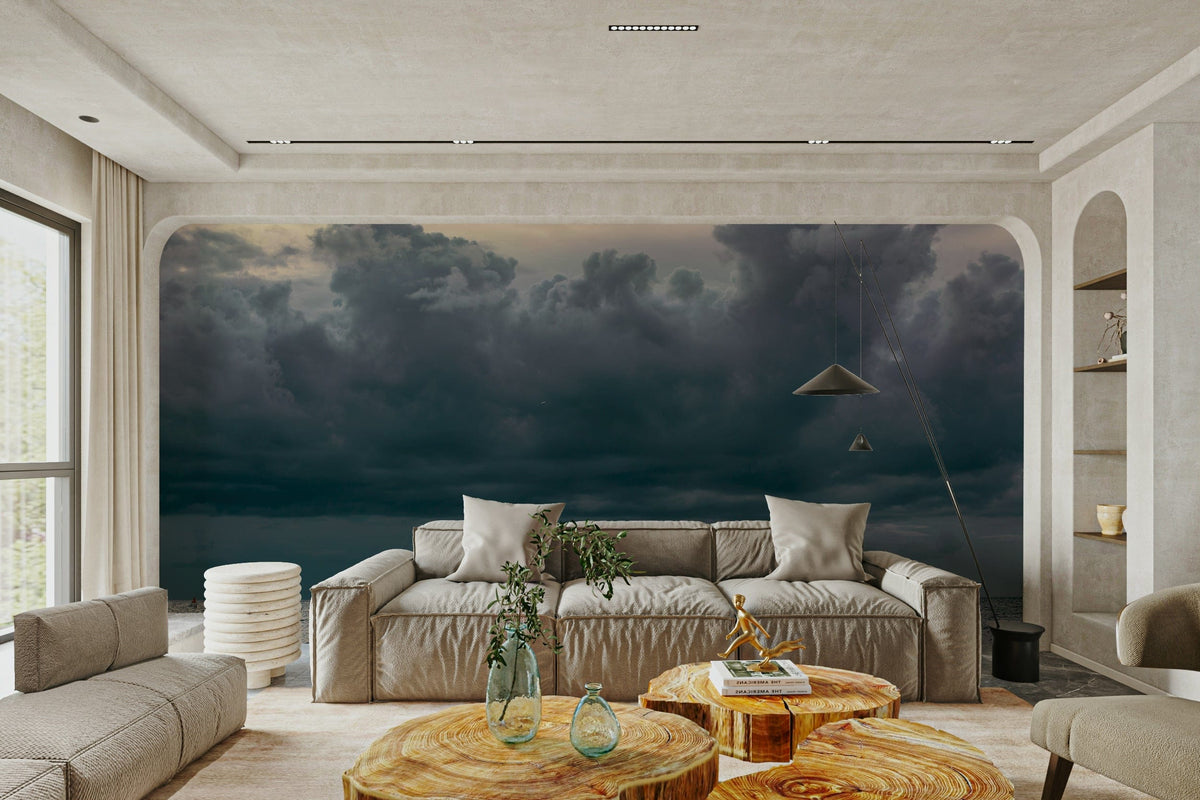 A beautiful coastal rock wallpaper mural with crashing waves.

