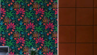 The floral and plant elements are a central focus of the image.

