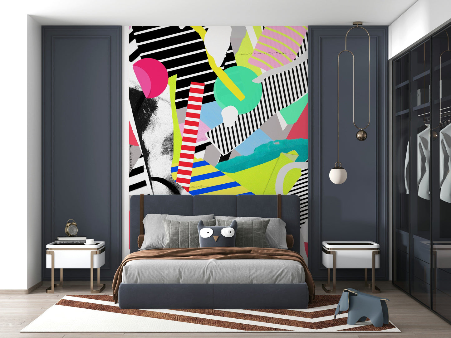 An artistic minimalist form mural for home decor.