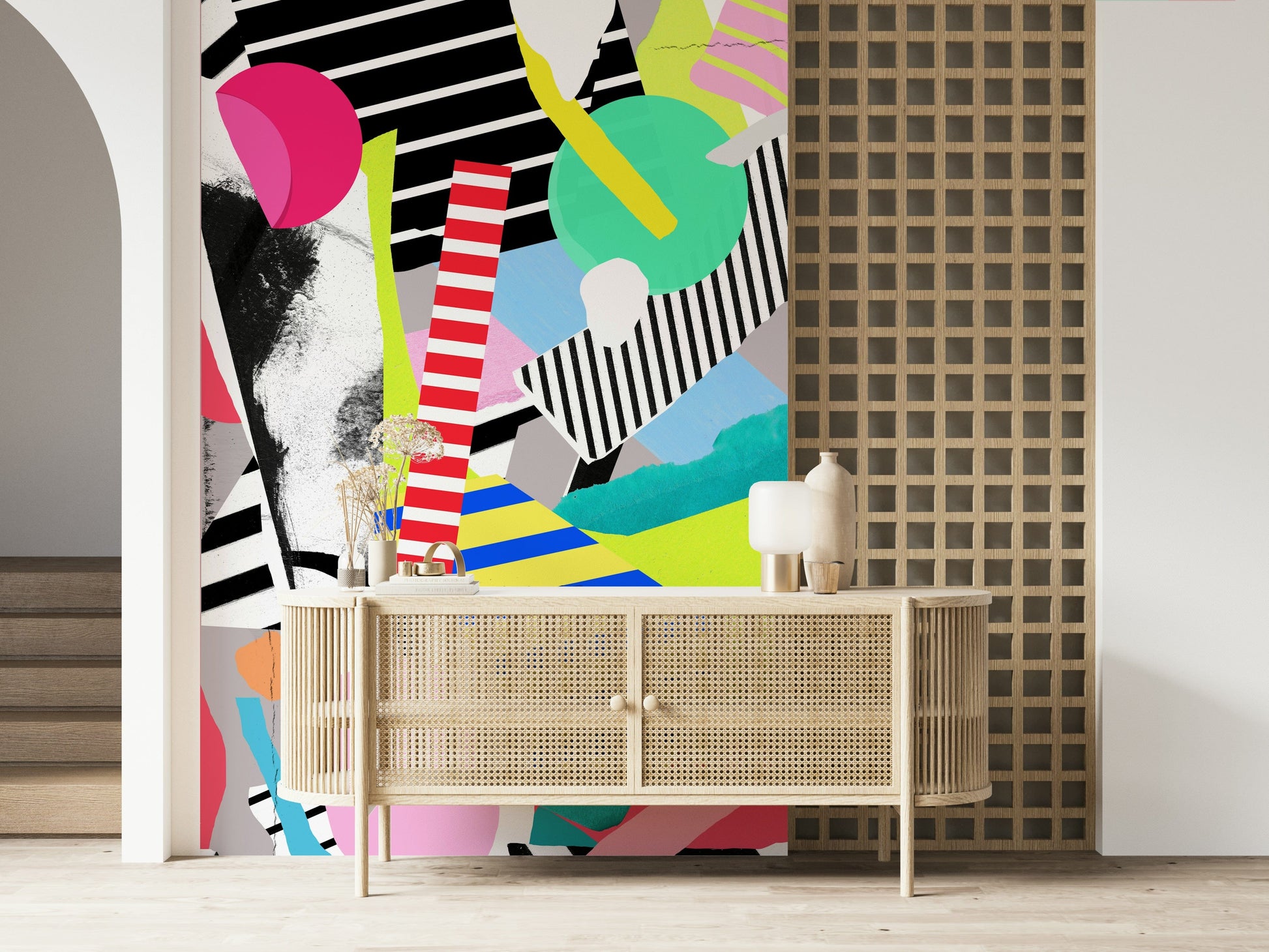 A graceful subtle pattern wall mural in cool, tranquil tones.