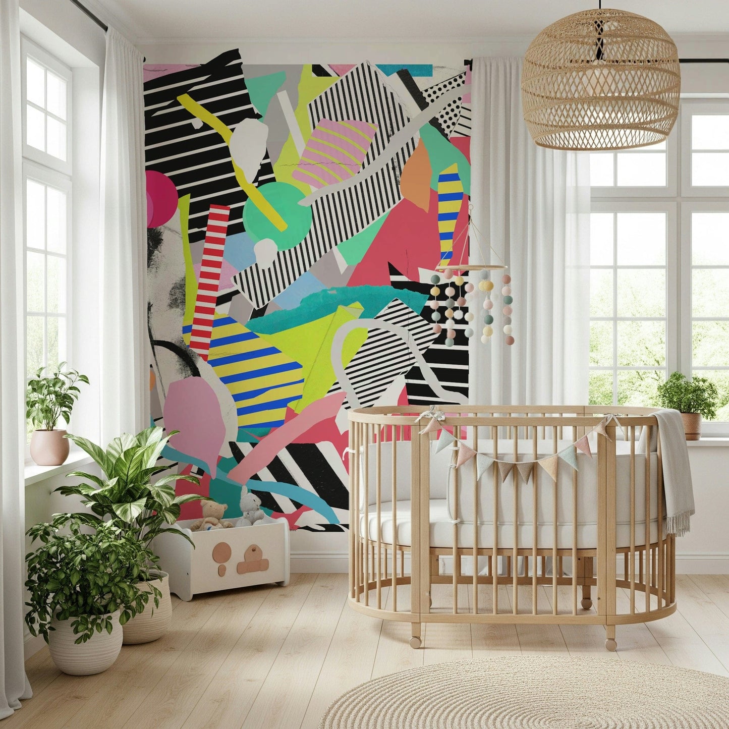 An artistic soft focus mural on minimalist wallpaper.