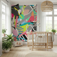 An artistic soft focus mural on minimalist wallpaper.