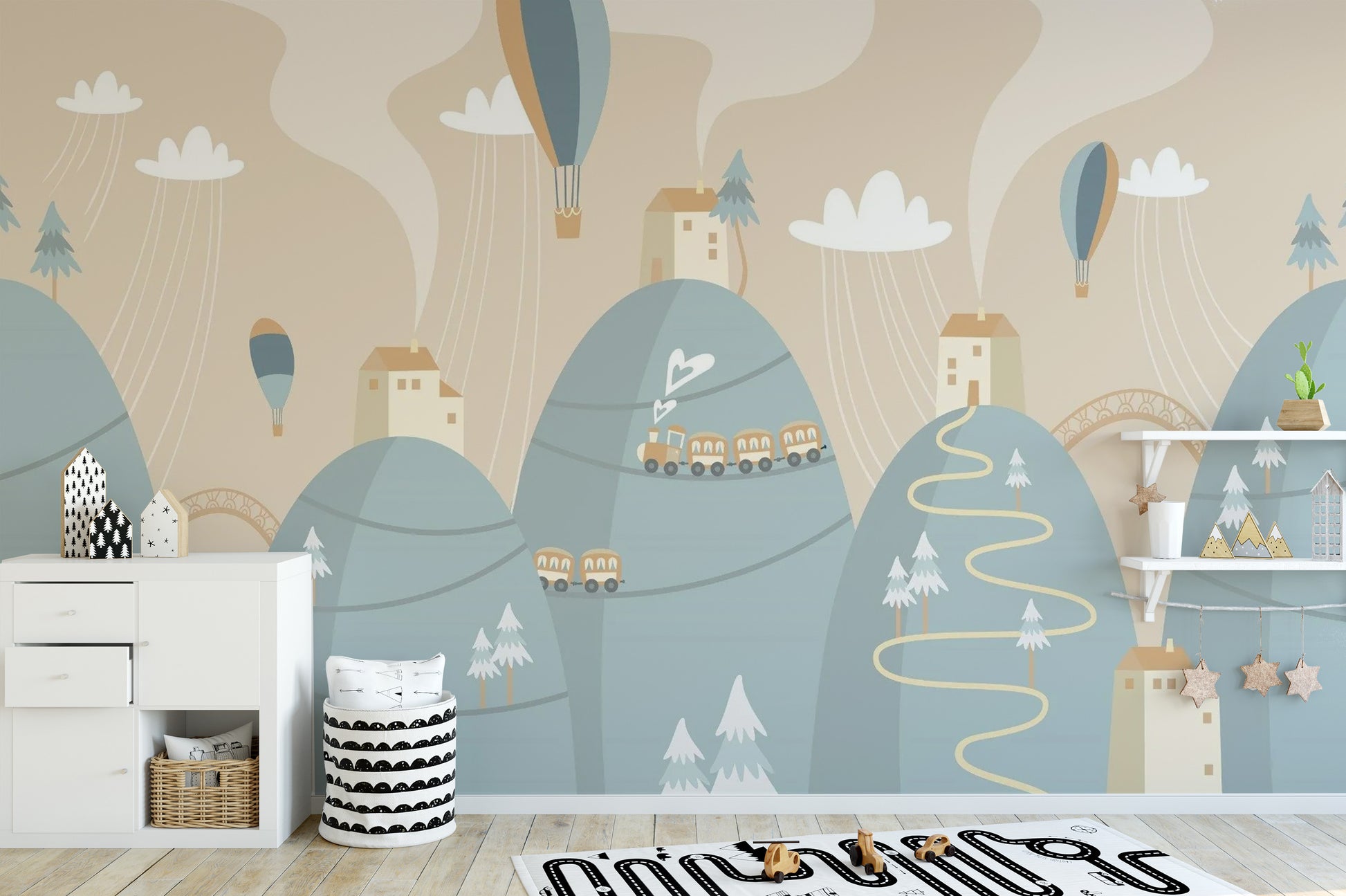Kids Dreamland Mountain with Houses Wallpaper Mural
