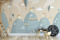 Playful Mountain with Houses Kids Dreamland Wallpaper
