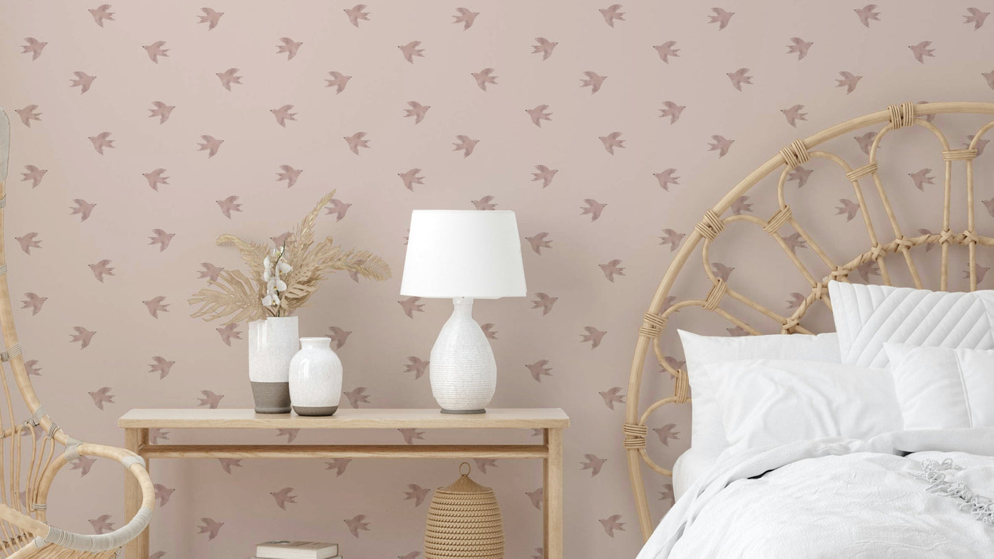 Dreamy Birds Shell Pink Wallpaper⁠