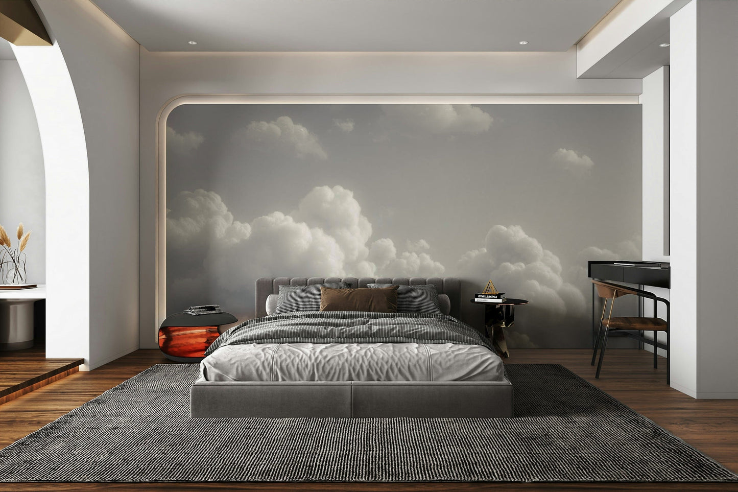 A classic cloud scene wallpaper for walls with a painted look.



