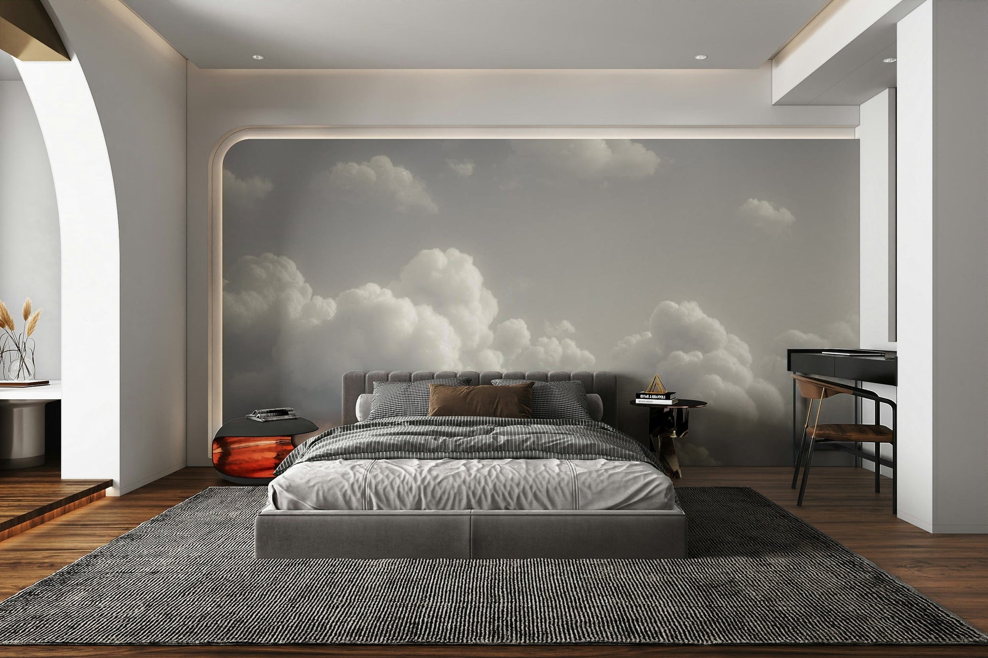 A classic cloud scene wallpaper for walls with a painted look.



