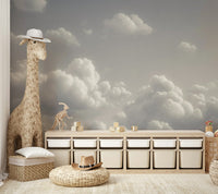 An artistic soft cloud mural on minimalist wallpaper.



