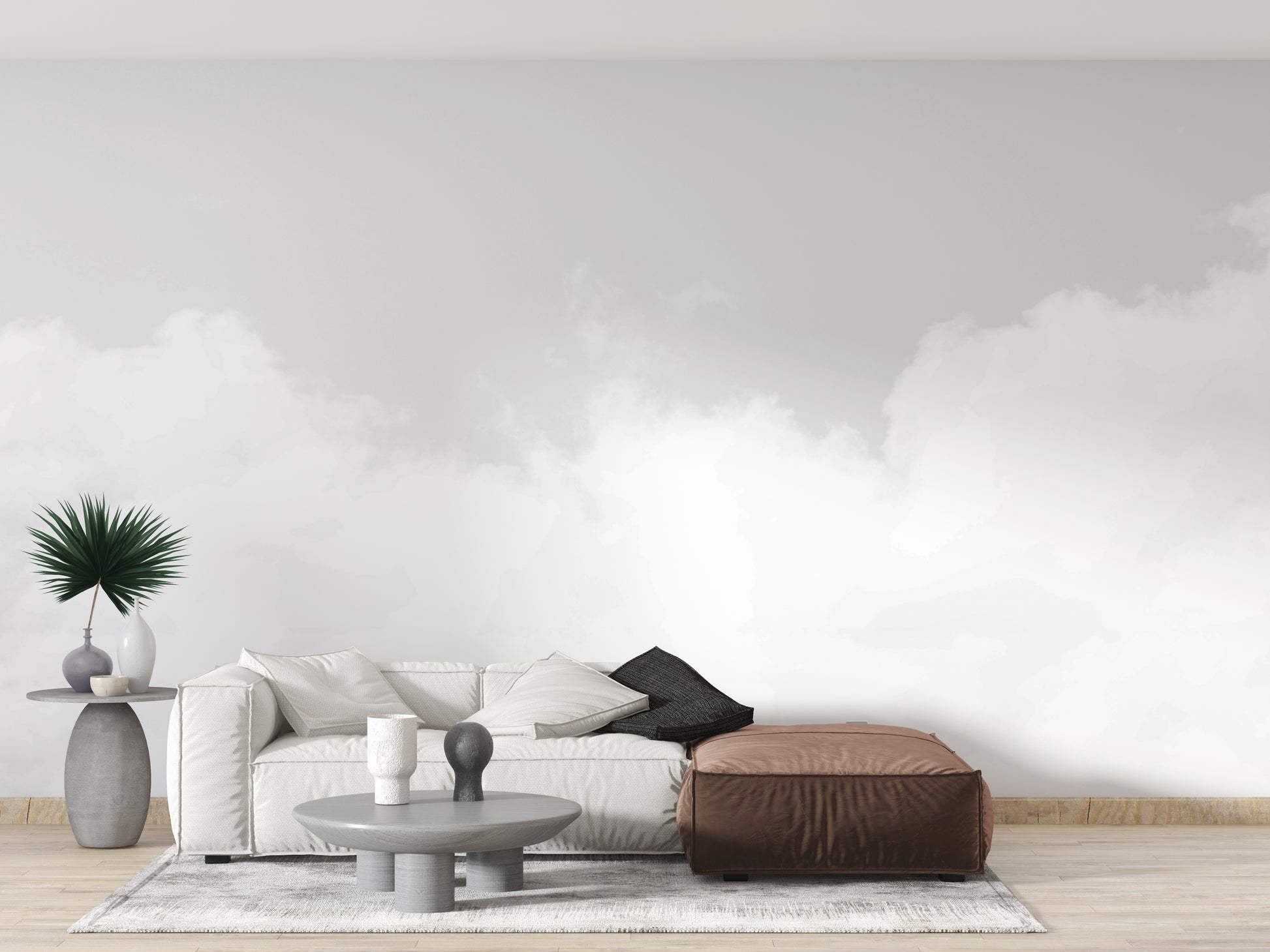 Close-up view of the texture and print quality on the Cloud Dancer wall mural.