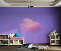A living room featuring the cloud wall mural.

