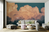 The peel and stick wallpaper showing realistic sky textures.