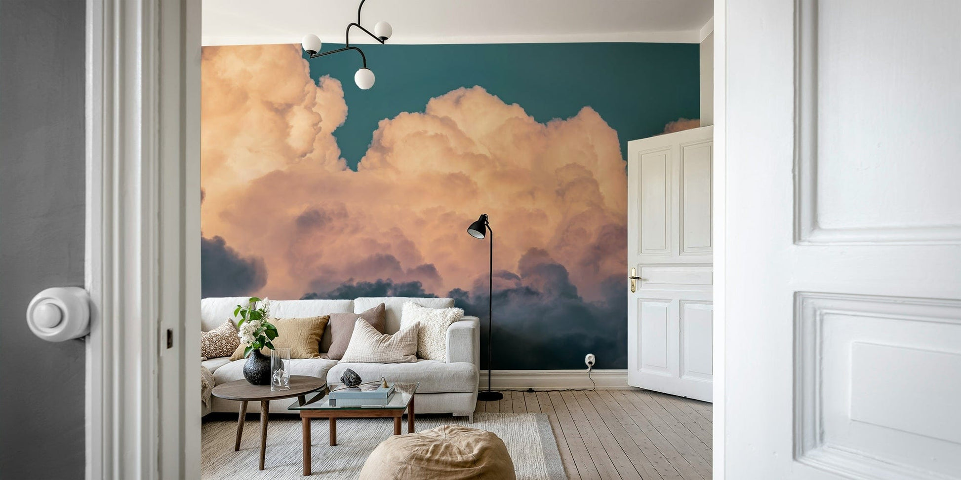 An angled shot of the mural's gentle color palette.