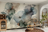 Dreamy Florals Wall Mural paired with light wood furniture accents.