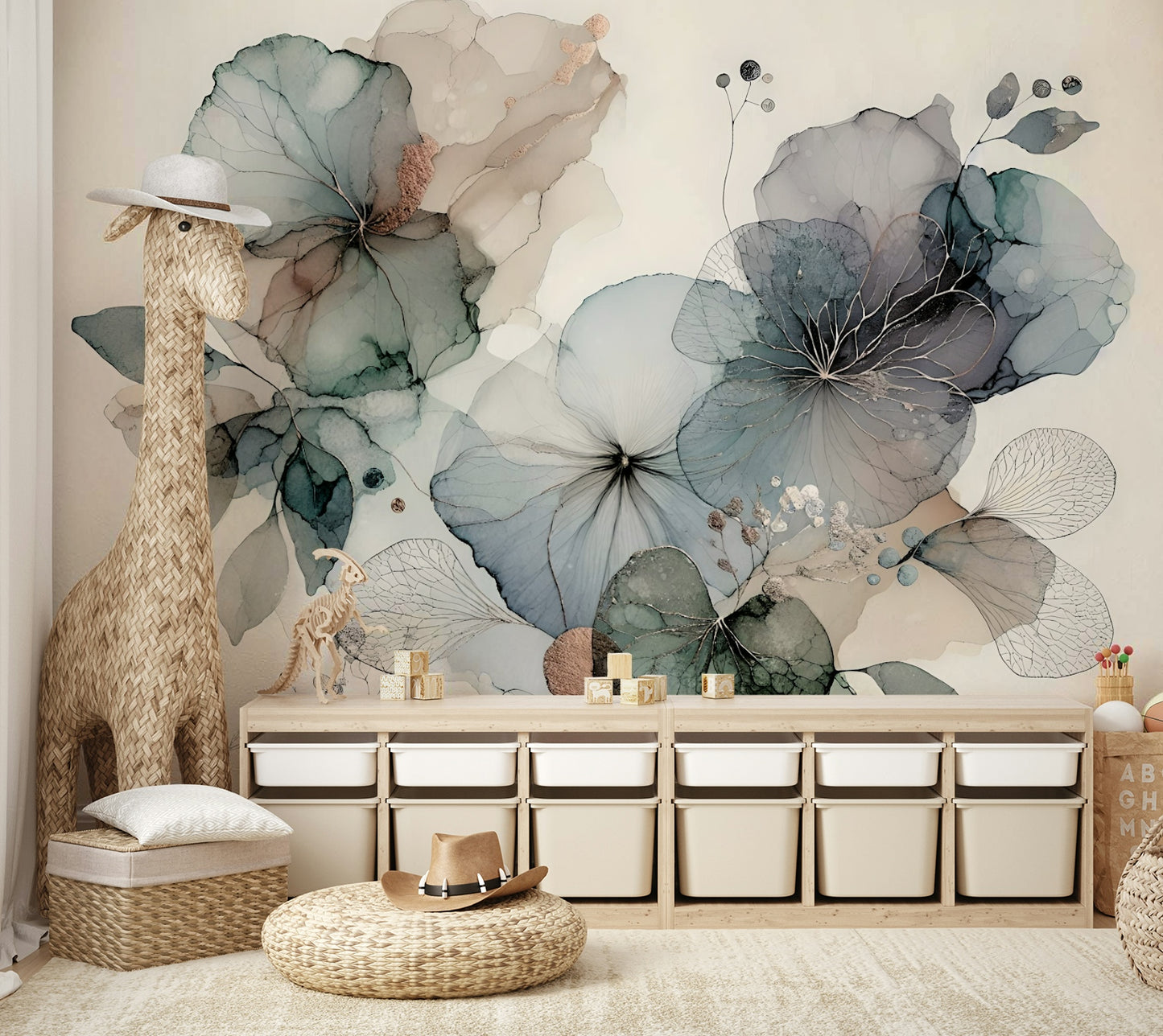 Minimalist wall decor featuring watercolor florals for a bedroom.