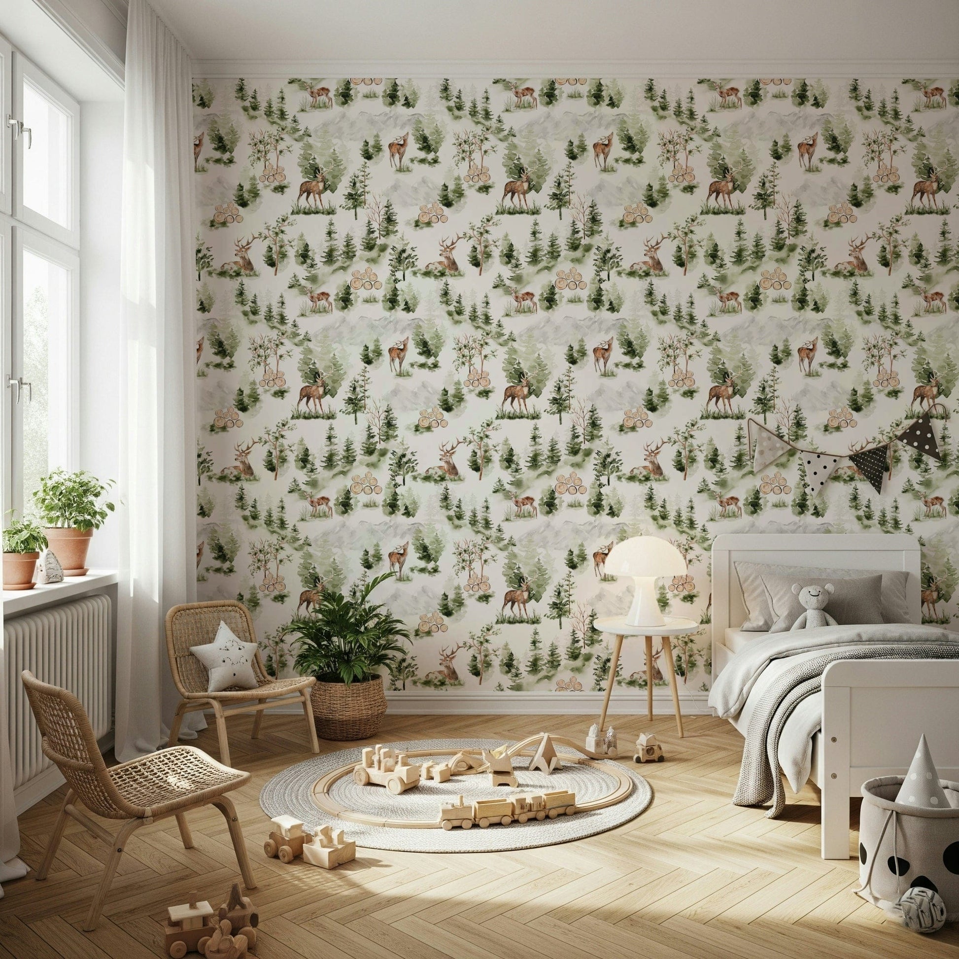 Watercolor Forest Dreamscape wall decor with woodland animals.