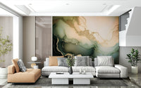 Dreamy Mineral Layers wall mural featuring soft marble-inspired textures in soothing natural tones.
