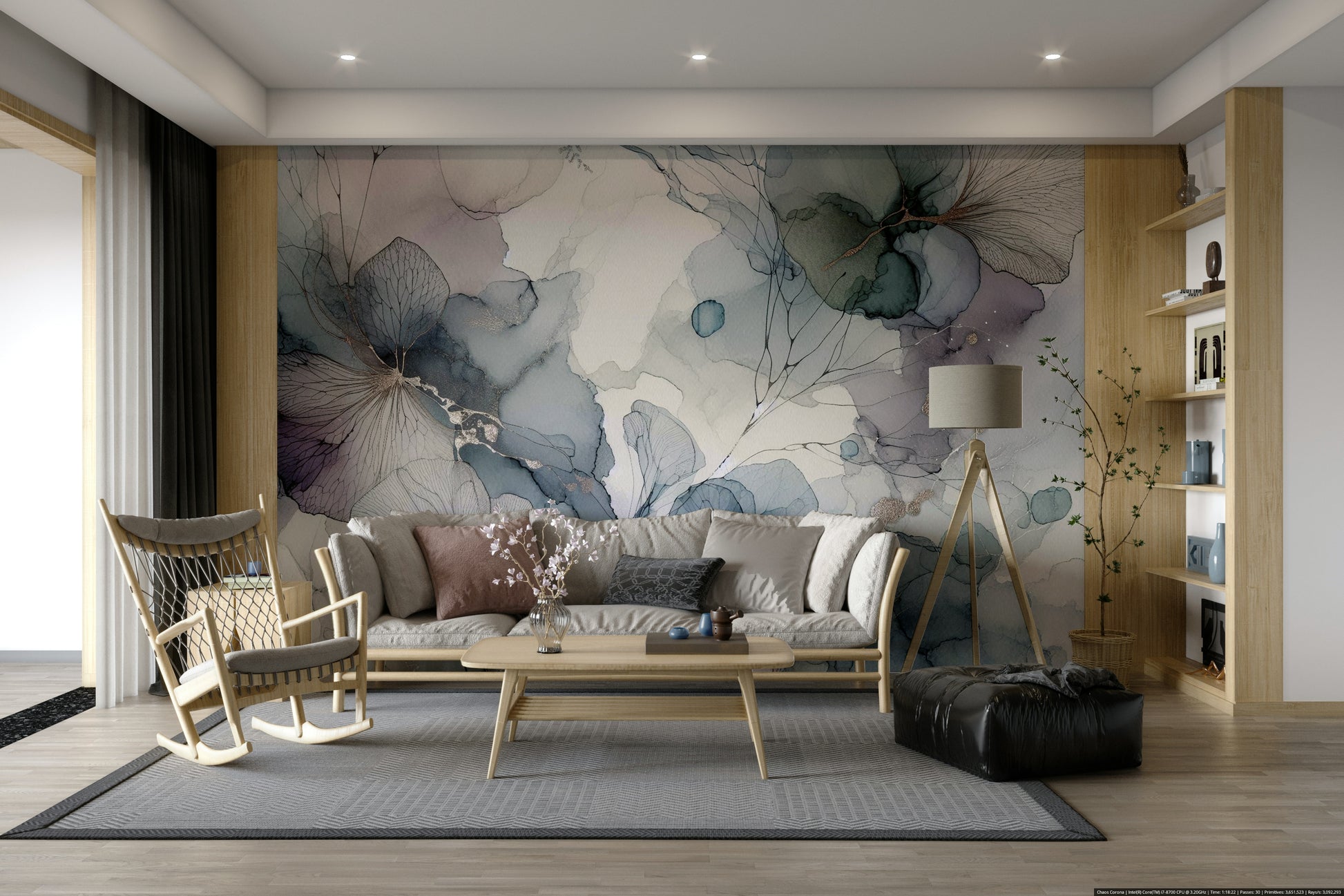 Minimalist wall decor featuring floating petals for a child's bedroom.