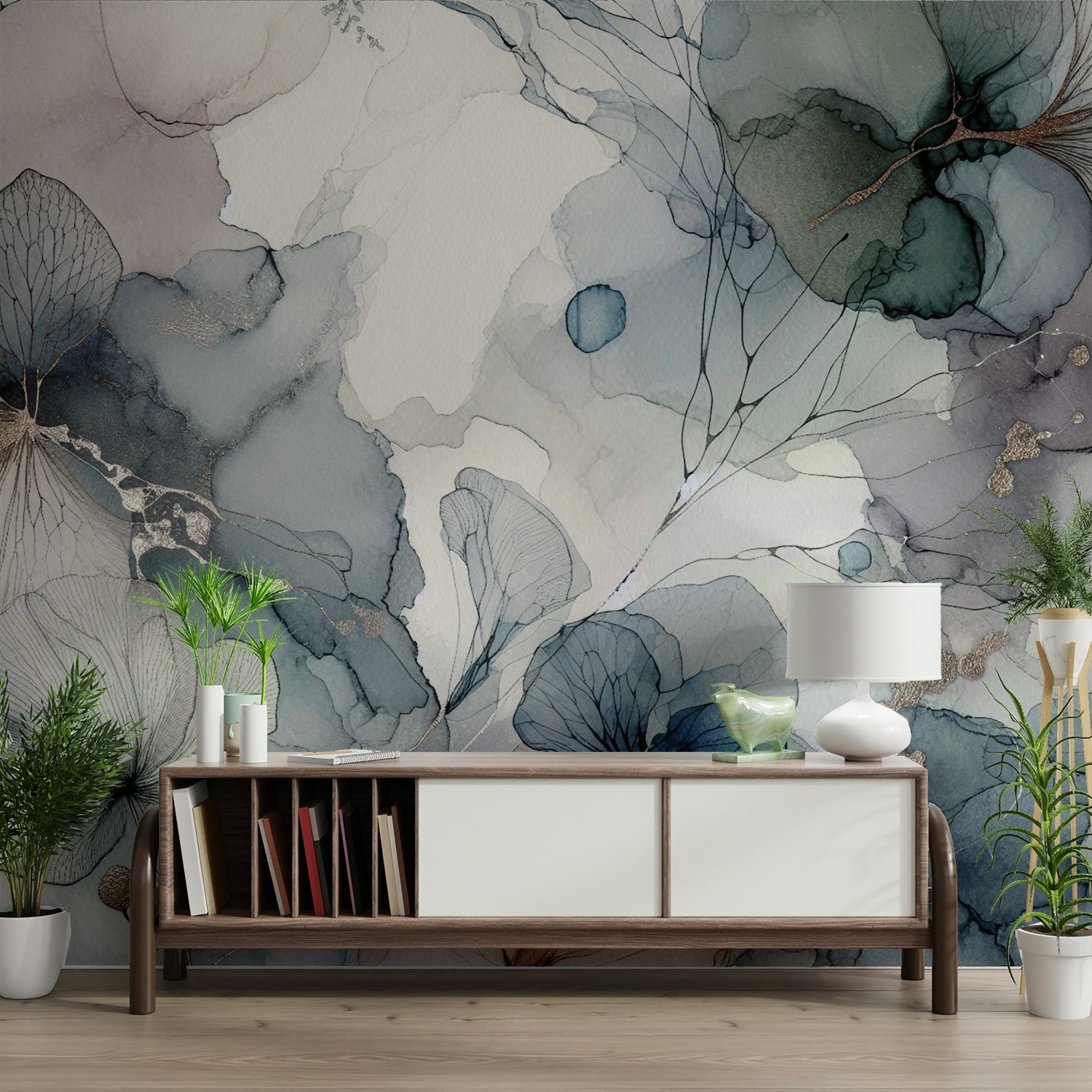 Dreamy Petals Wall Mural in a modern nursery with a white crib.