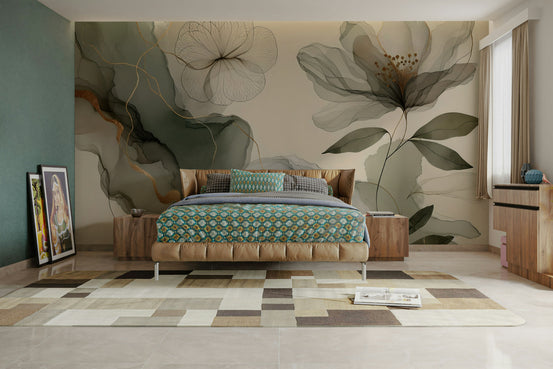 Dreamy Sage Garden wall mural with soft green leaves

