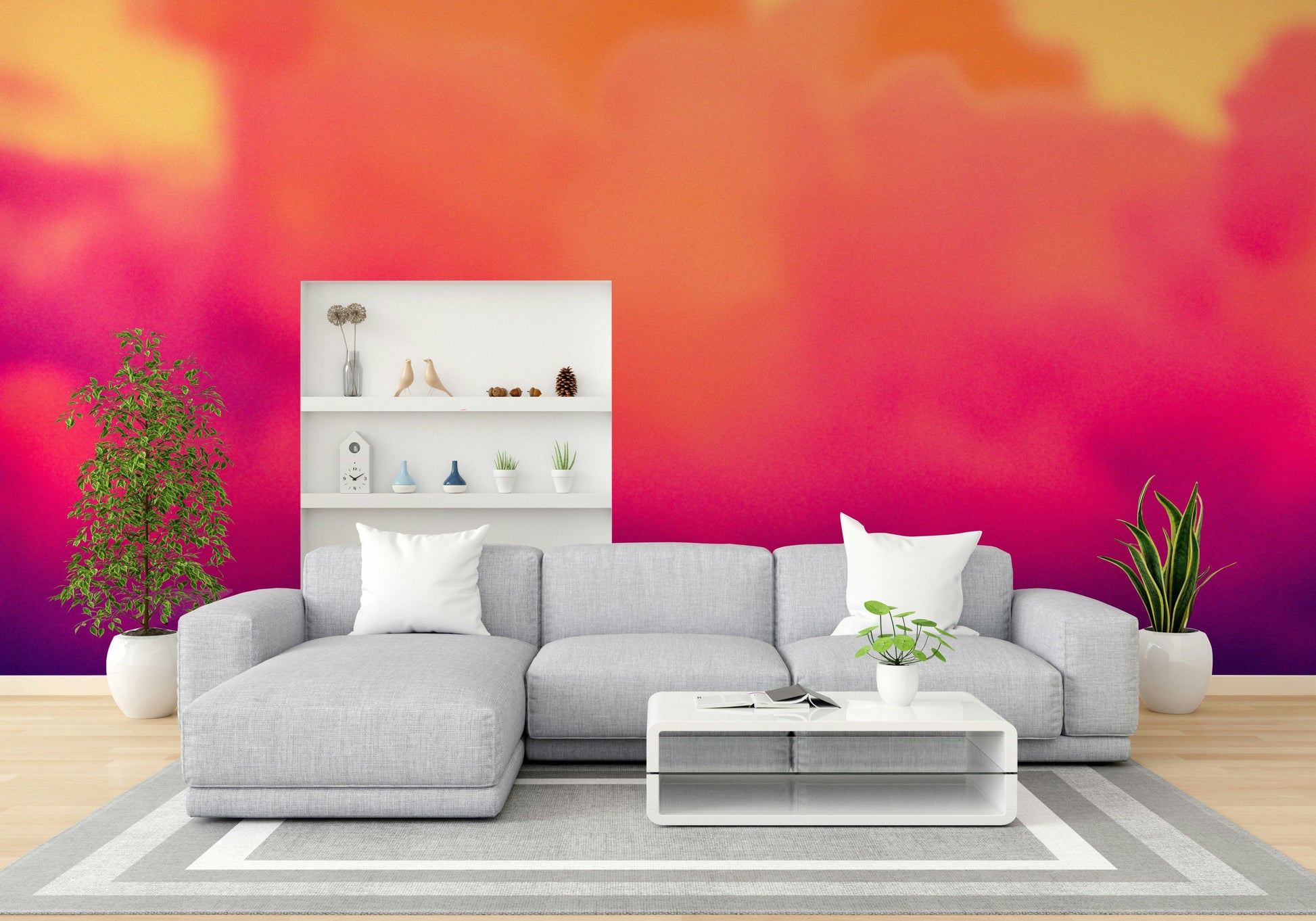 A graceful subtle cloud wall mural in bright blue tones.

