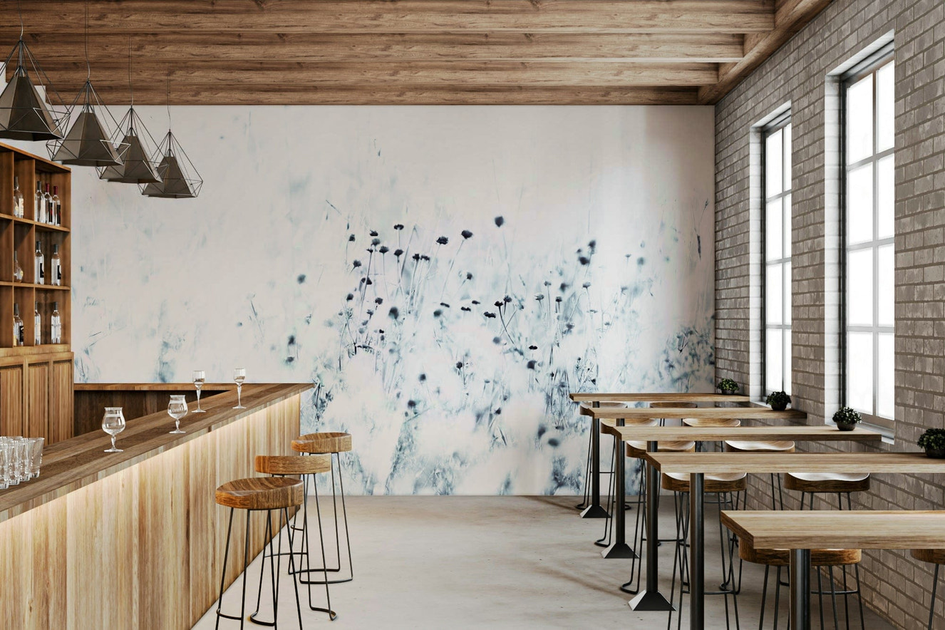 A peaceful natural design mural on decorative wallpaper.

