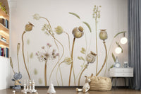 A beautiful modern art wall mural of dried flora.

