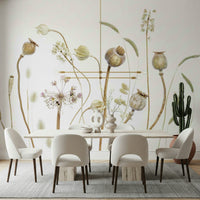An artistic dried grass mural on minimalist wallpaper.

