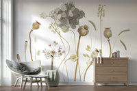 A beautiful subtle meadow wallpaper mural with dried grasses.

