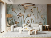 A beautiful subtle seed pod wallpaper mural for a modern home.

