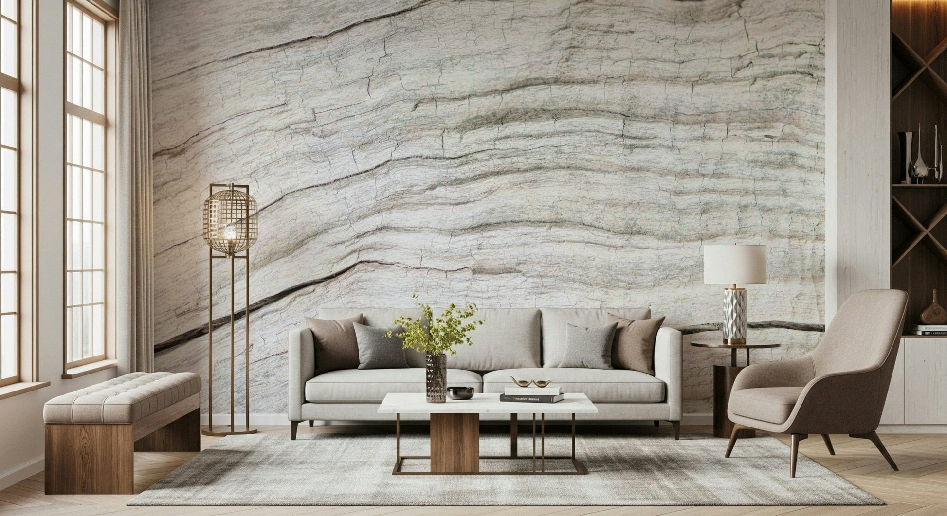 Modern space with Driftwood Texture Wall Mural pale driftwood surface effect
