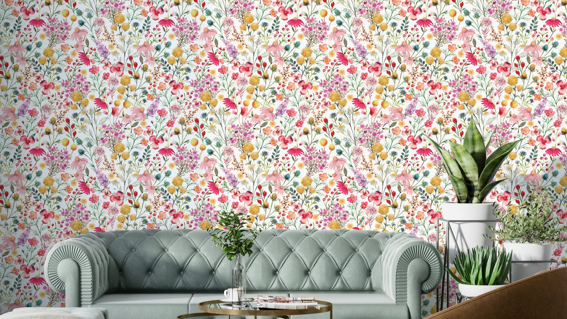 Delicate botanical wallpaper with dried flowers

