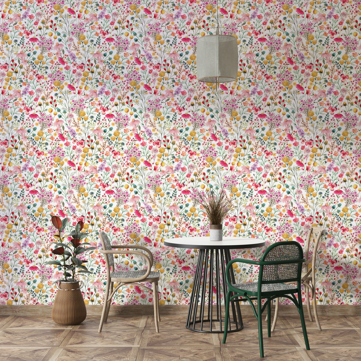 Vintage-style dried flower botanical wallpaper


