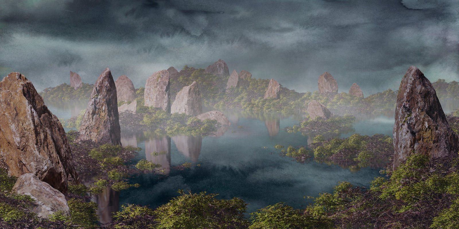 Dramatic Chinese Landscape Blue Wallpaper Murals
