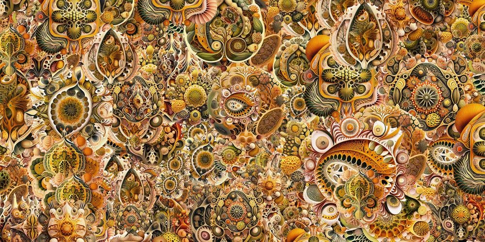Yellow Brown Abstract Haeckel Wallpaper Murals