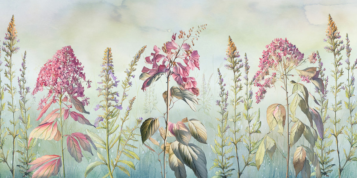 Wild Flowers Meadows Blue Wallpaper Murals in your room — zoomed