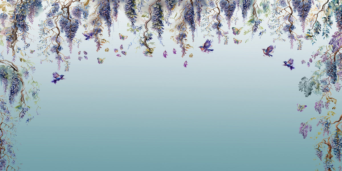 Wisteria Romance Blue Wallpaper Murals in your room — zoomed