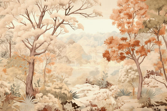 Forest Autumn Watercolor Beige Wallpaper