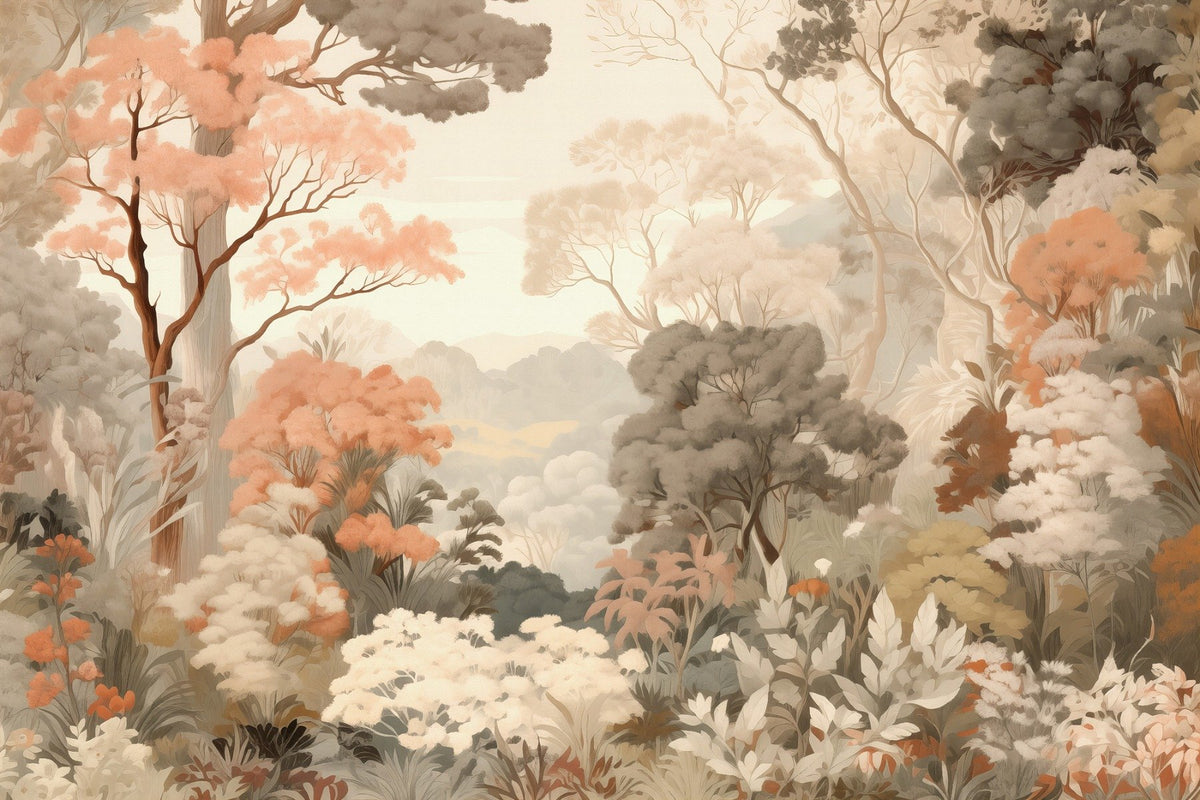 Forest Colorful Trees Wallpaper Mural in your room — zoomed